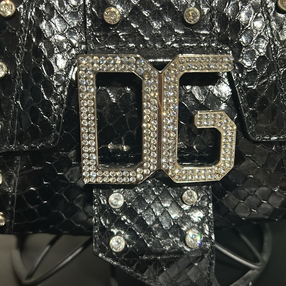 DOLCE & GABBANA VINTAGE black python with crystals shoulder bag - Picture 4 of 4